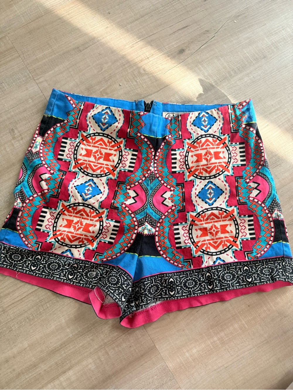 Flying Tomato High-Waist Aztec Print Shorts - Pink, Blue & Orange